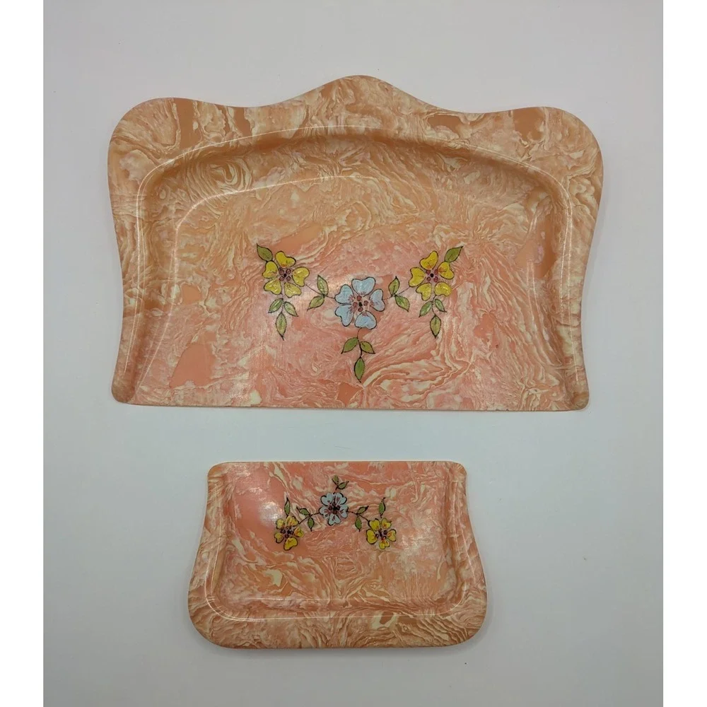 Vintage Celluloid Table Crumb Catcher Silent Butler‎ Pink Marble
